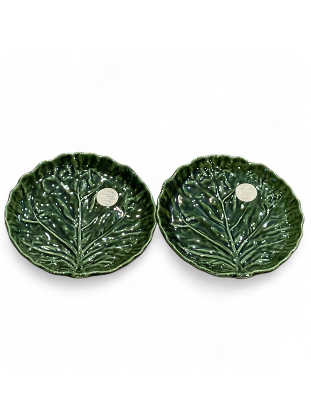 Matias Belo Green Cabbage Plates Hand Painted Made in Portugal, Two Dishes - Picture 2 of 12